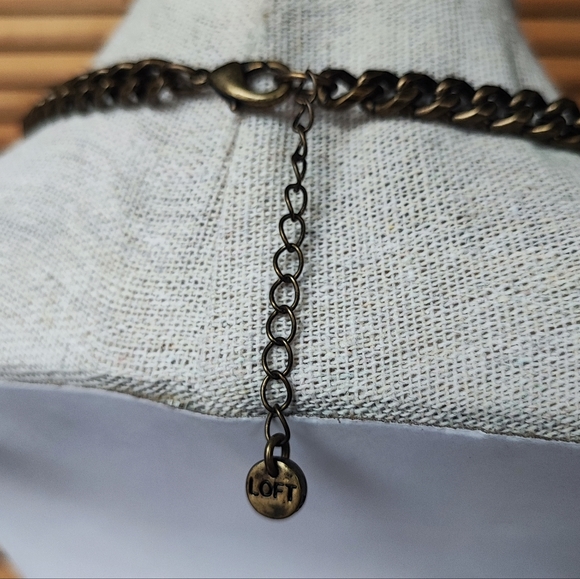 Dark Brass Antiqued Pave Dark Grey Smoke Rhinestones Link Chain Necklace LOFT - Picture 4 of 8